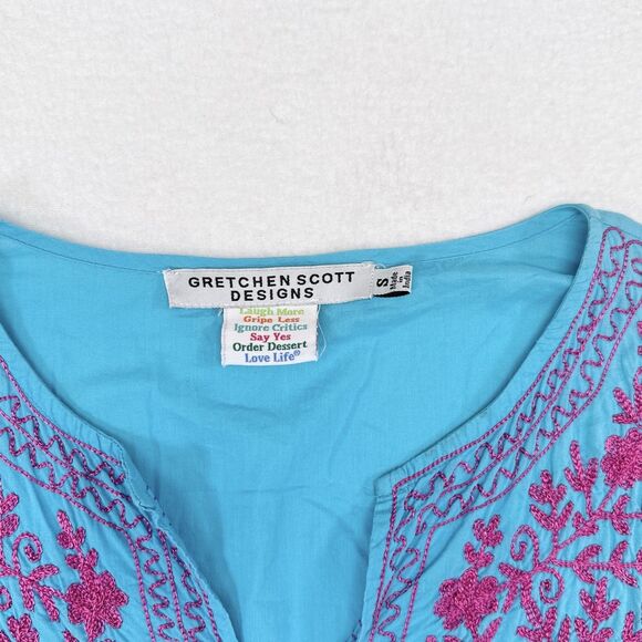 Gretchen Scott Tunic Top Size Small Blue Pink Preppy Vacation Beach Resort - Picture 5 of 9